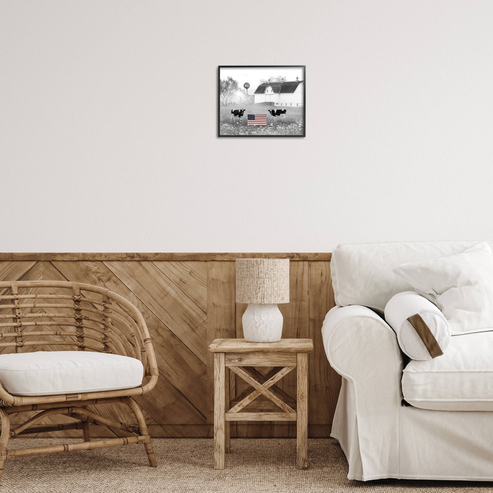 Stupell Industries Americana Barn Country Cows Flag Framed Giclee Art